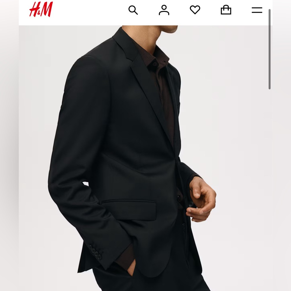 H&M SLIM FIT BLACK WOOL BLEND JACKET 46R - Picture 3 of 12